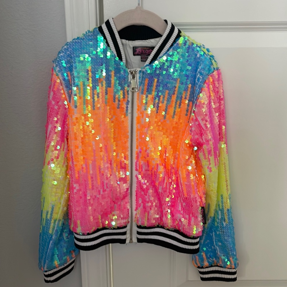 Jojo Siwa Rainbow Sequin Bomber Jacket. Size S (6/6x).